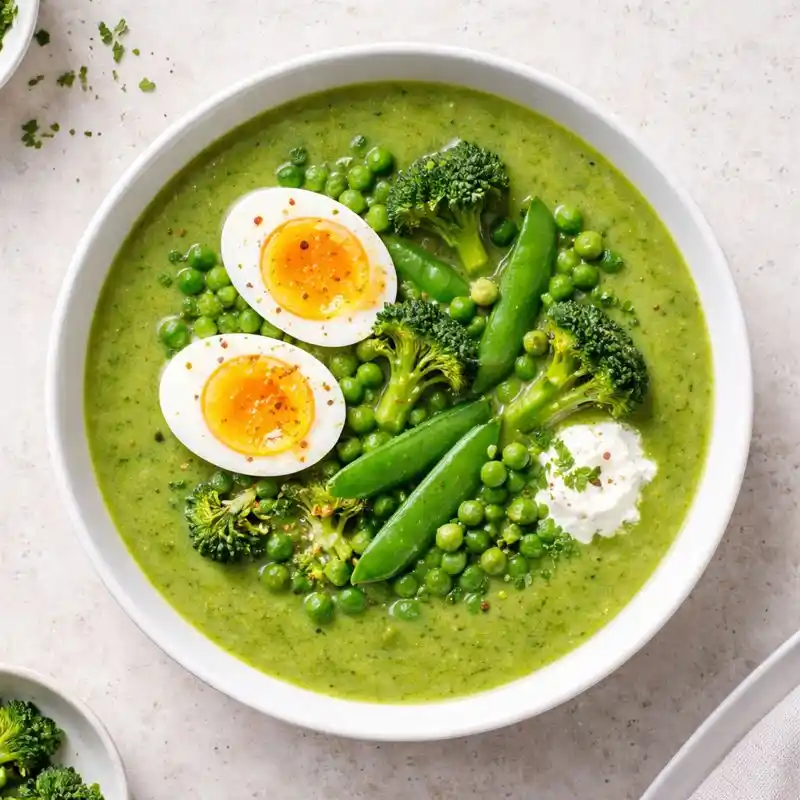 Grønn suppe med egg og brokoli