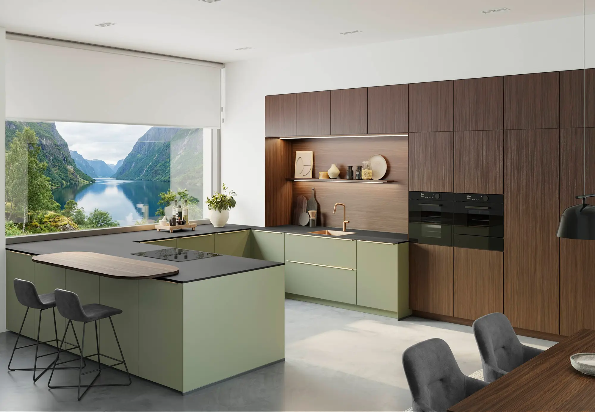 Senso kombinert med valnøtt kjøkken